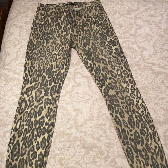 7 for All Mankind jeans brown & tan animal print stretch skinny ankle Sz 26 US 2 - Picture 2 of 9
